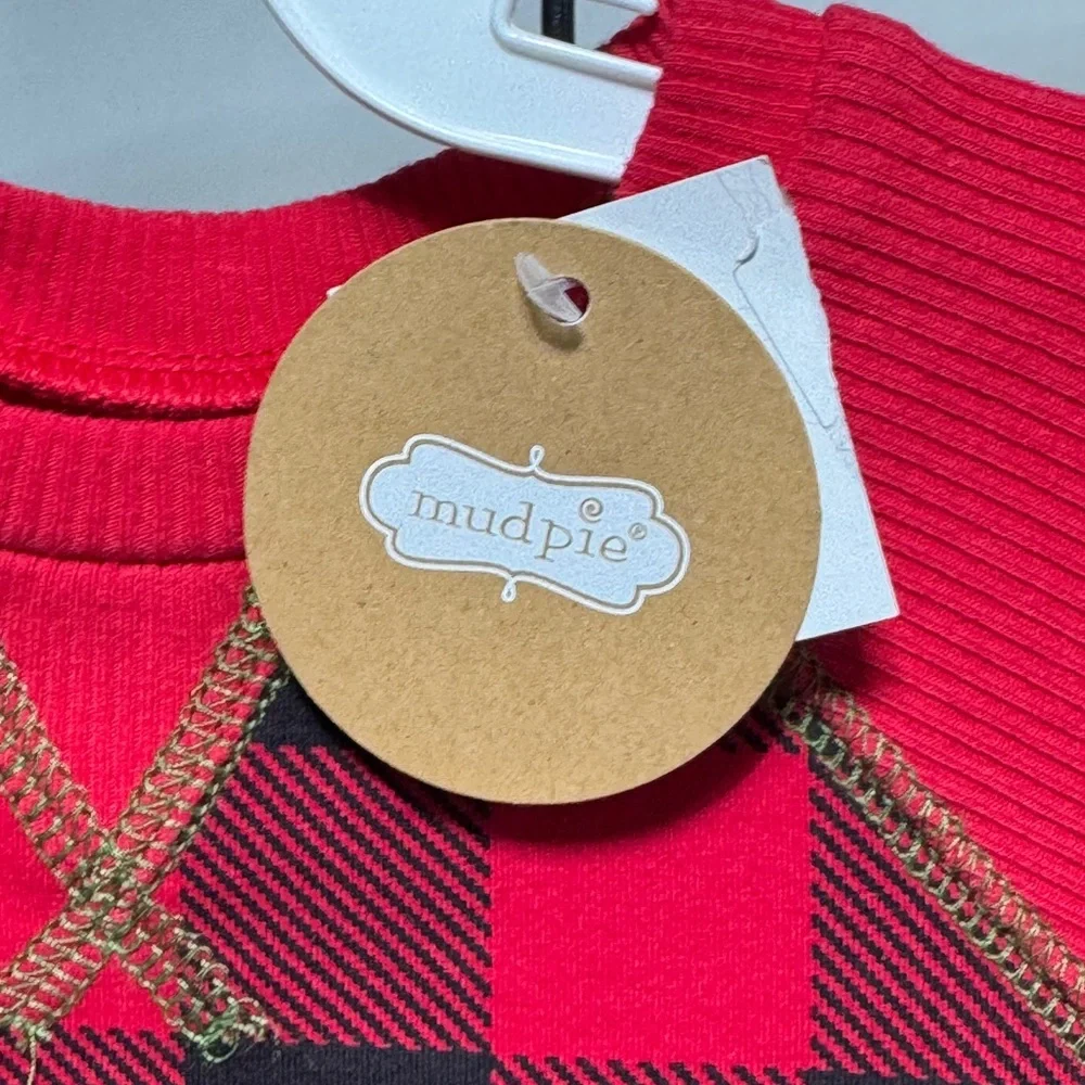 Mud Pie Santa Christmas Boy Girl Cookies One Pc Red Black Plaid Sleeper 0-3m NWT
